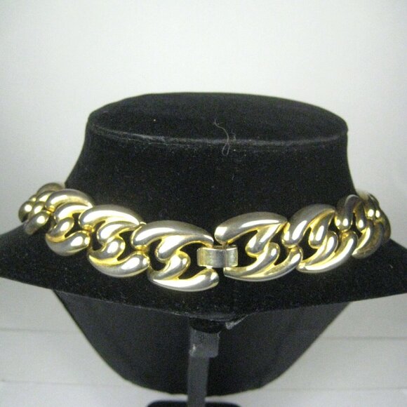 Necklace Women 19 In Goldtone Vintage 1960s 1970s Choker Collar Panel Statement - Picture 4 of 4